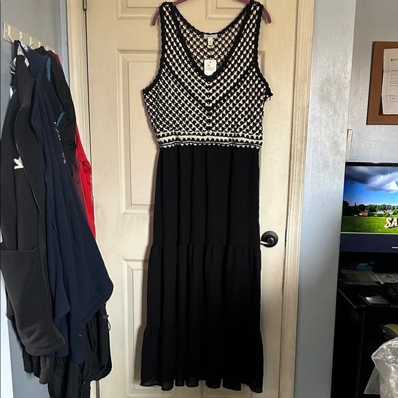 NWT Nine West mineral black crochet tiered dress size XL - Picture 2 of 7